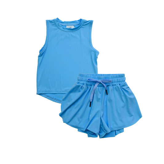 4.1 GSSO2504 Blue sleeveless top shorts kids girls activewear set pre order