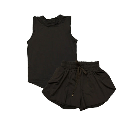 4.1 GSSO2505 Black sleeveless top shorts kids girls activewear set pre order