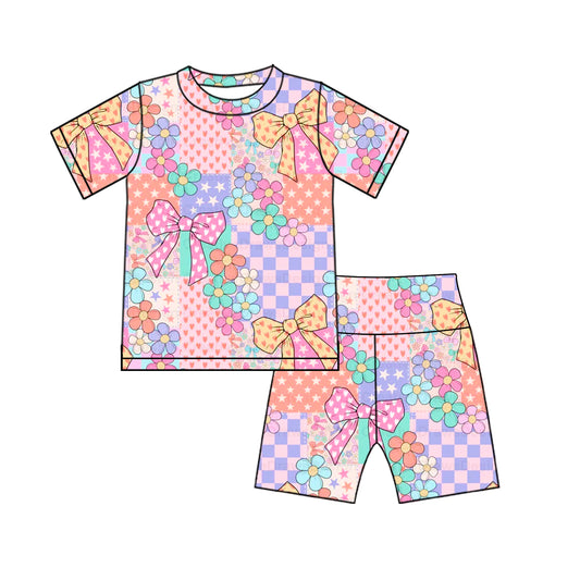 4.7 GSSO2509 Baby Girls Pink Flowers Plaid Top Short Biking Set Pre order