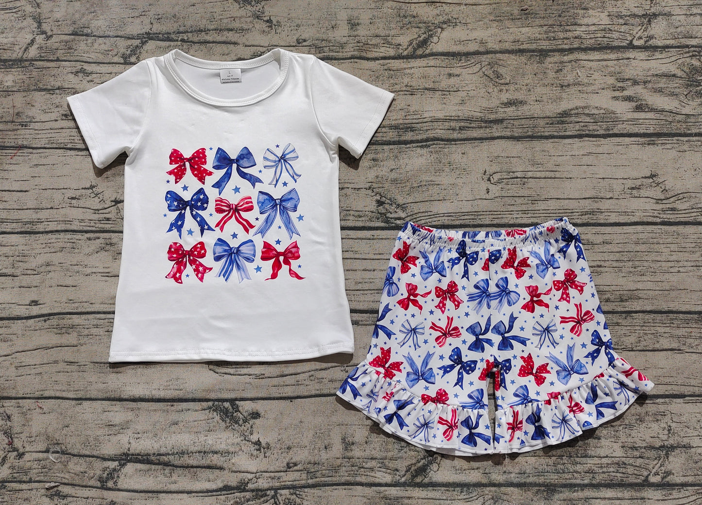 4.2 GSSO2512 White stars bow top shorts kids girls 4th of july outfits
