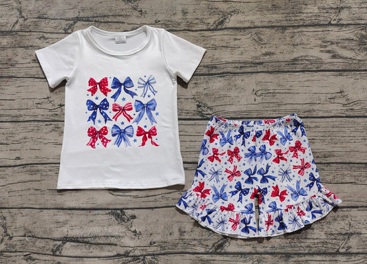 4.2 GSSO2512 White stars bow top shorts kids girls 4th of july outfits