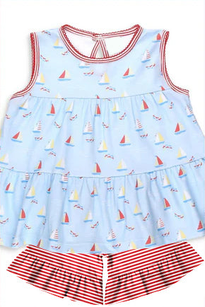 4.7 GSSO2513 Baby Girls Boats Tunic Red Stripe Ruffle Short Set Pre order