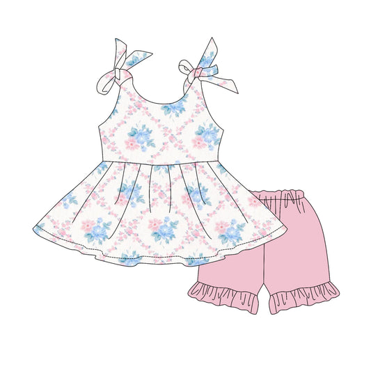 3.28 GSSO2537 Pink Bow Cute Baby Girls Short Sleeves Tunic Short Set Pre order