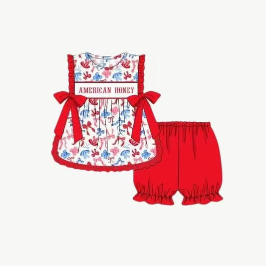 3.28 GSSO2538 4th of July Cute Baby Girls Short Sleeves Tunic Short Set Pre order