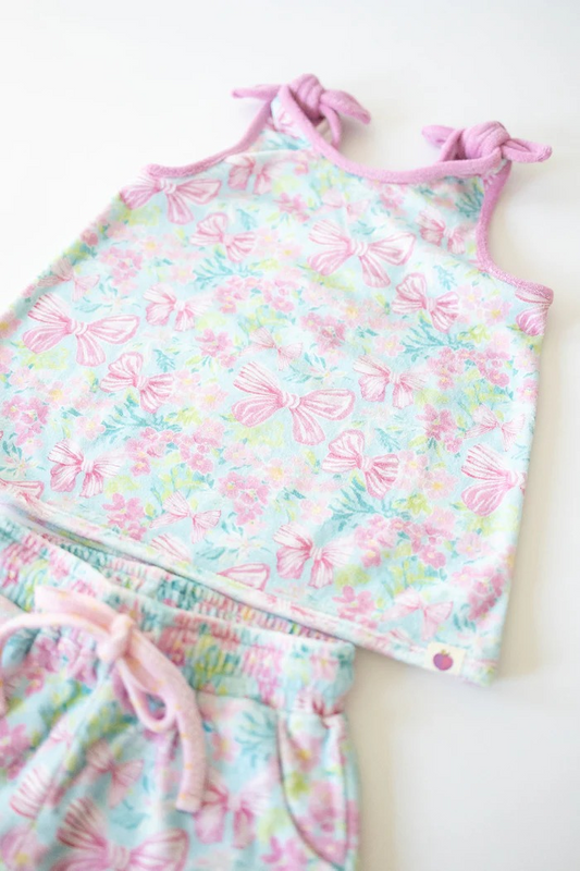 4.4 GSSO2550 Baby Girls Pink Sleeveless Bows Floral Top Pockets Short Set Pre order