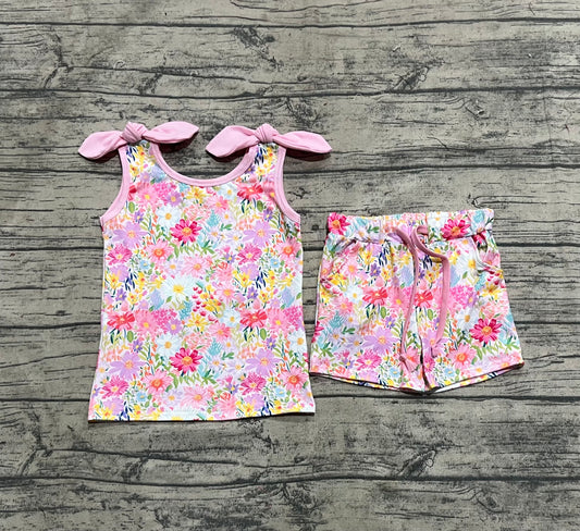 4.18 GSSO2551 Baby Girls Pink Bows Strap Floral Top Pockets Short Set Pre order