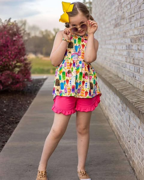 4.4 GSSO2552 Baby Girls Sleeveless Popsicle Tunic Pink Ruffle Short Set Pre order