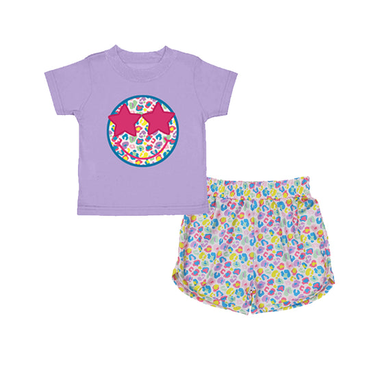 4.8 GSSO2562 Baby Girls Lavender Short Sleeves Smile Top Colorful Leopard Short Set Pre order