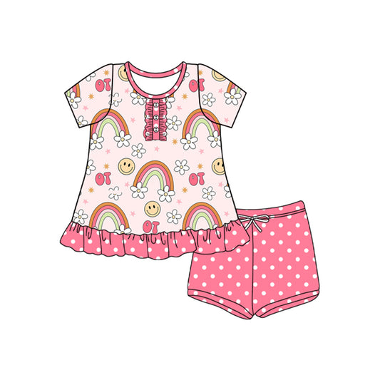 4.8 GSSO2564 Baby Girls Short Sleeves Button Rainbows Smiles Tunic Polka Dots Short Set Pre order
