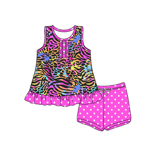 4.8 GSSO2565 Baby Girls Sleeveless Colorful Stripe Button Tunic Polka Dots Short Set Pre order