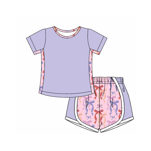 4.8 GSSO2567 Baby Girls Lavender Short Sleeves Top Colorful Bows Shorts Set Pre order