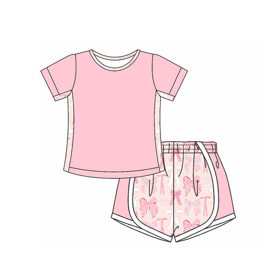 4.8 GSSO2568 Baby Girls Pink Short Sleeves Top Bows Shorts Set Pre order