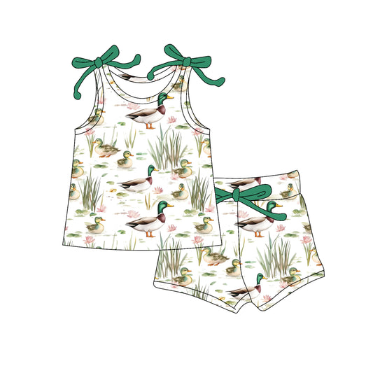 4.11 GSSO2575 Baby Girls Green Bows Sleeveless Ducks Top Short Set Pre order