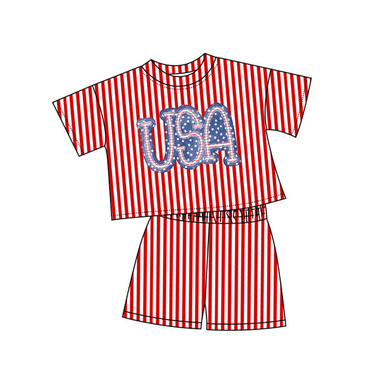 4.11 GSSO2577 Baby Girls USA Red Striped Shorts Set Pre order