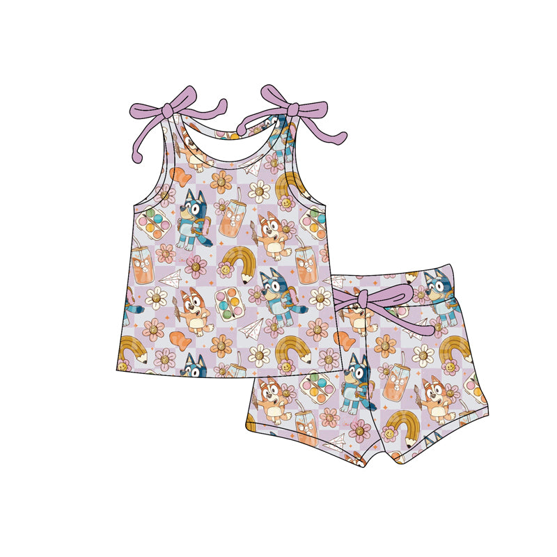4.11 GSSO2579 Baby Girls Back to School Cartoon Dog Shorts Set Pre order