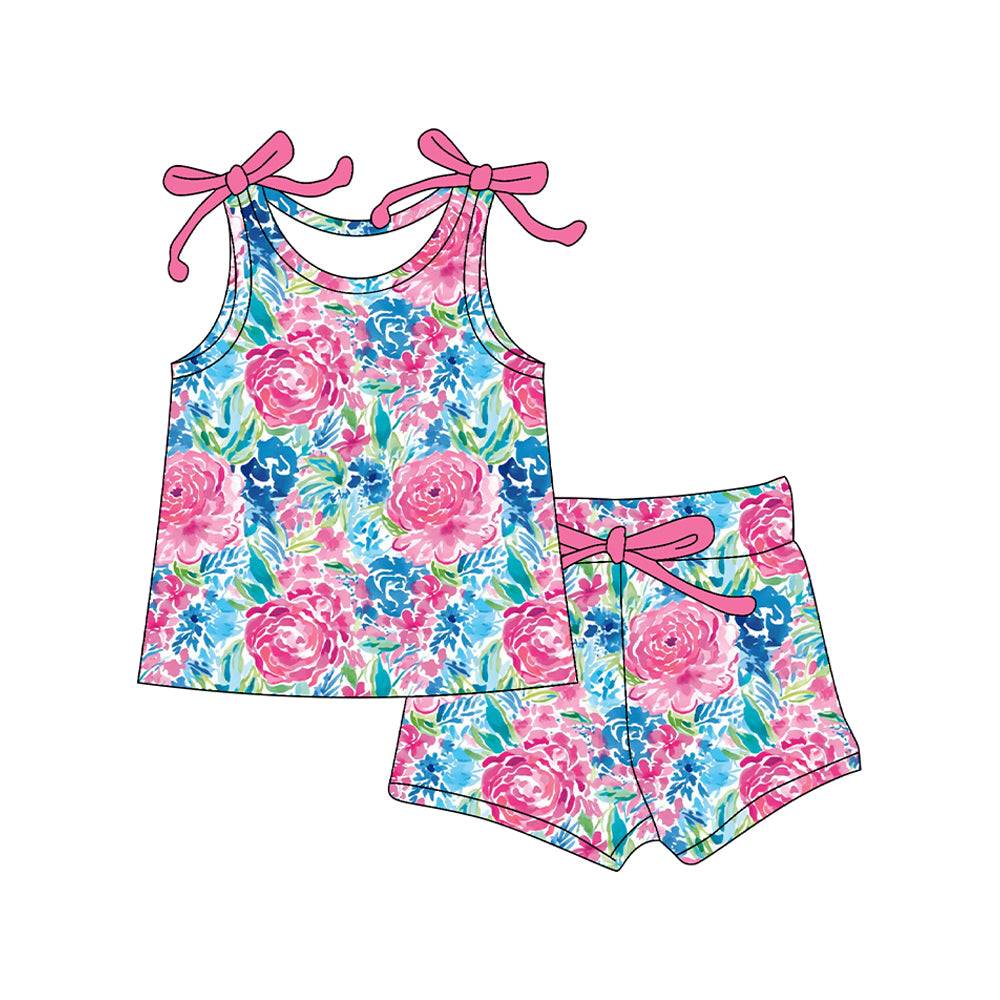 4.15 GSSO2588 Baby Girls Sleeveless Pink Watercolor Floral Top Short Set Pre order