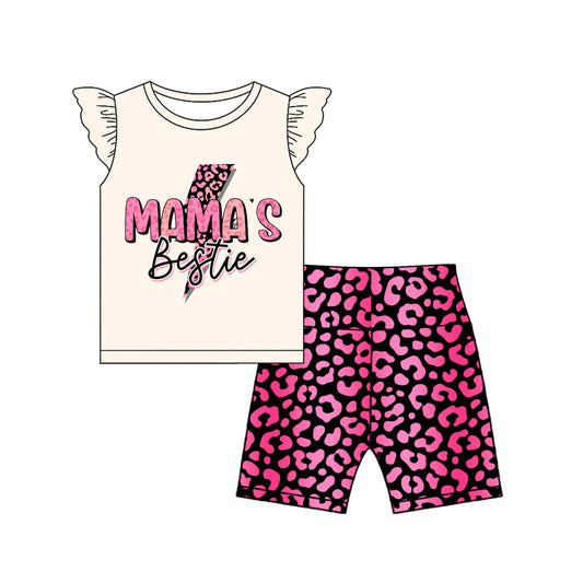 4.18 GSSO2596 Baby Girls Flutter Sleeves Mama's Bestie Top Leopard Short Set Pre order