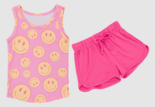 4.19 GSSO2605 GSSO2605Baby Girls Pink Sleeveless Smiles Top Pockets Short Set Pre order