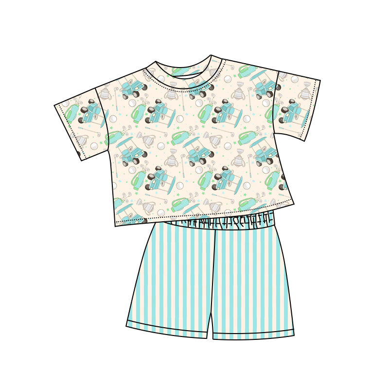 4.21 GSSO2614 Baby Girls Short Sleeves Golf Top Blue Stripes Short Pajamas Set Pre order