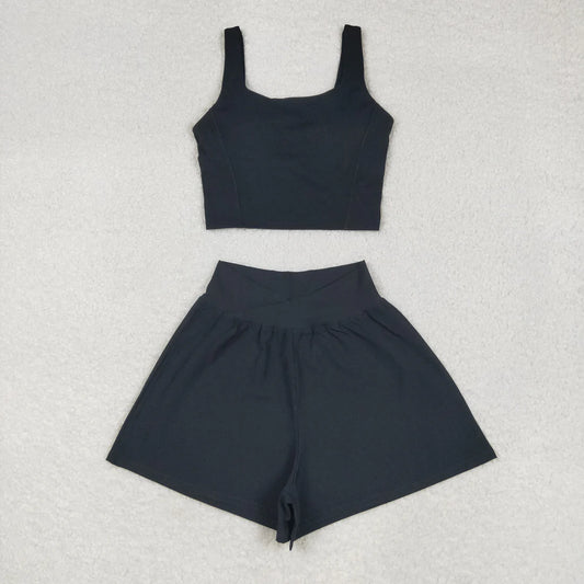 USA Shop RTS Adult Women Straps Black Vest Tops Shorts Yoga Active Set