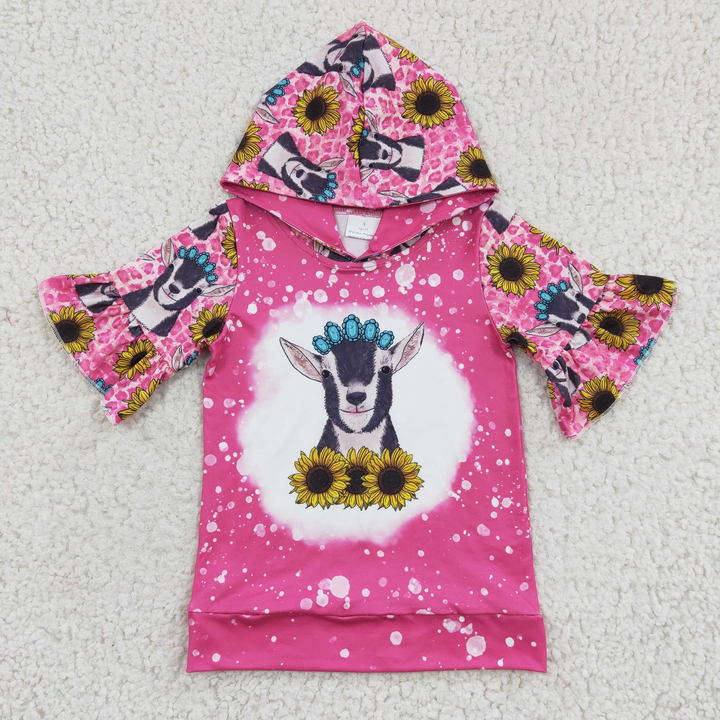 RTS NO MOQ Baby Girls Short Sleeve GT0096 Hot Pink Cow Hoodie Summer Shirts Tops