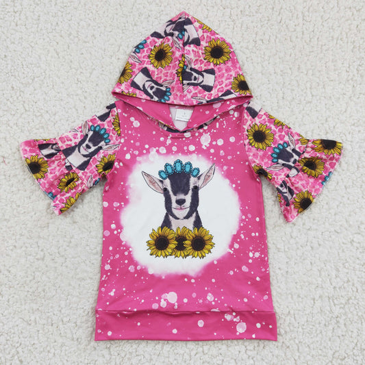 RTS NO MOQ Baby Girls Short Sleeve GT0096 Hot Pink Cow Hoodie Summer Shirts Tops