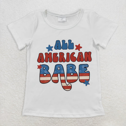 5.19 RTS NO MOQ Summer Baby Girls Short Sleeve GT0179 All American Babe Short Sleeve Shirts Tops