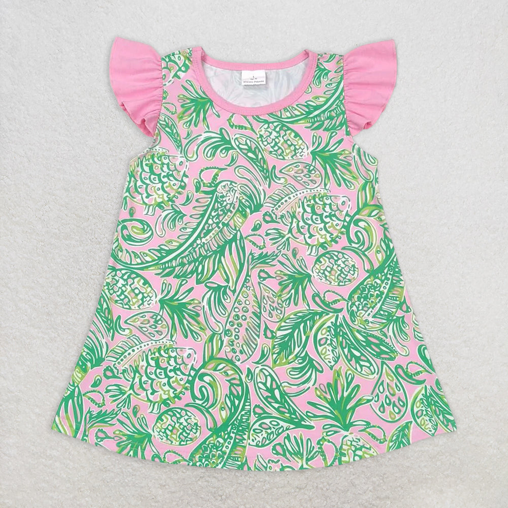 5.16 RTS NO MOQ Summer Baby Girls Dresses GT0561 Pink Fish Flutter Sleeve Tunic Top
