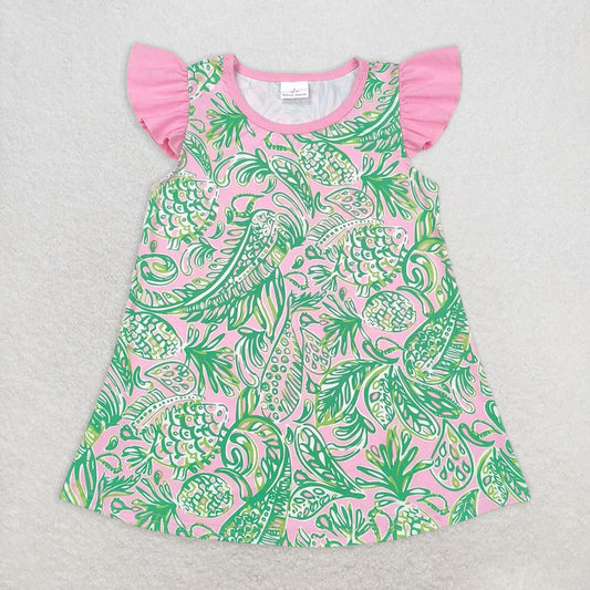 5.16 RTS NO MOQ Summer Baby Girls Dresses GT0561 Pink Fish Flutter Sleeve Tunic Top