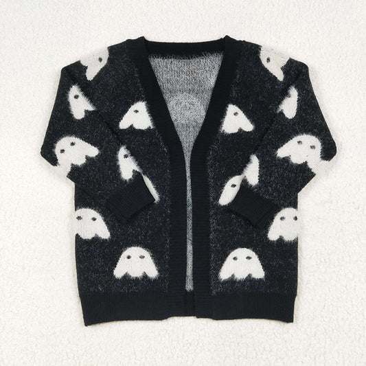 7.1 RTS NO MOQ Baby Girls Long Sleeve GT0649 Halloween Black Ghost Long Sleeve Sweaters Cardigans