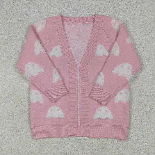7.1 RTS NO MOQ Baby Girls Long Sleeve GT0650 Fall Pink Ghost Pumpkins Halloween Long Sleeve Sweaters