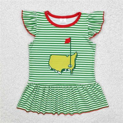 RTS NO MOQ Summer Sibling Boys Baby Girls Green Stripes Golf Shirts Tops