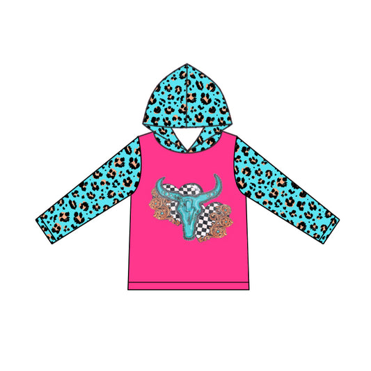 GT0776 Leopard Cow Girls Long Sleeve Hoodie Top