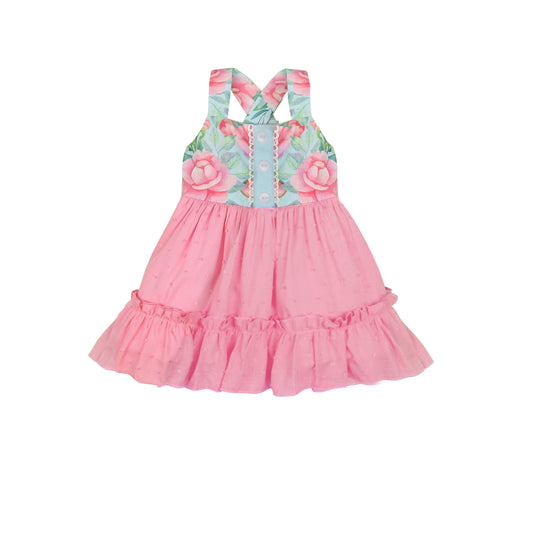 GT0860 Rose Red Cute Short Sleeve Cute Girl Spring Fall Boutique Kid Dresses