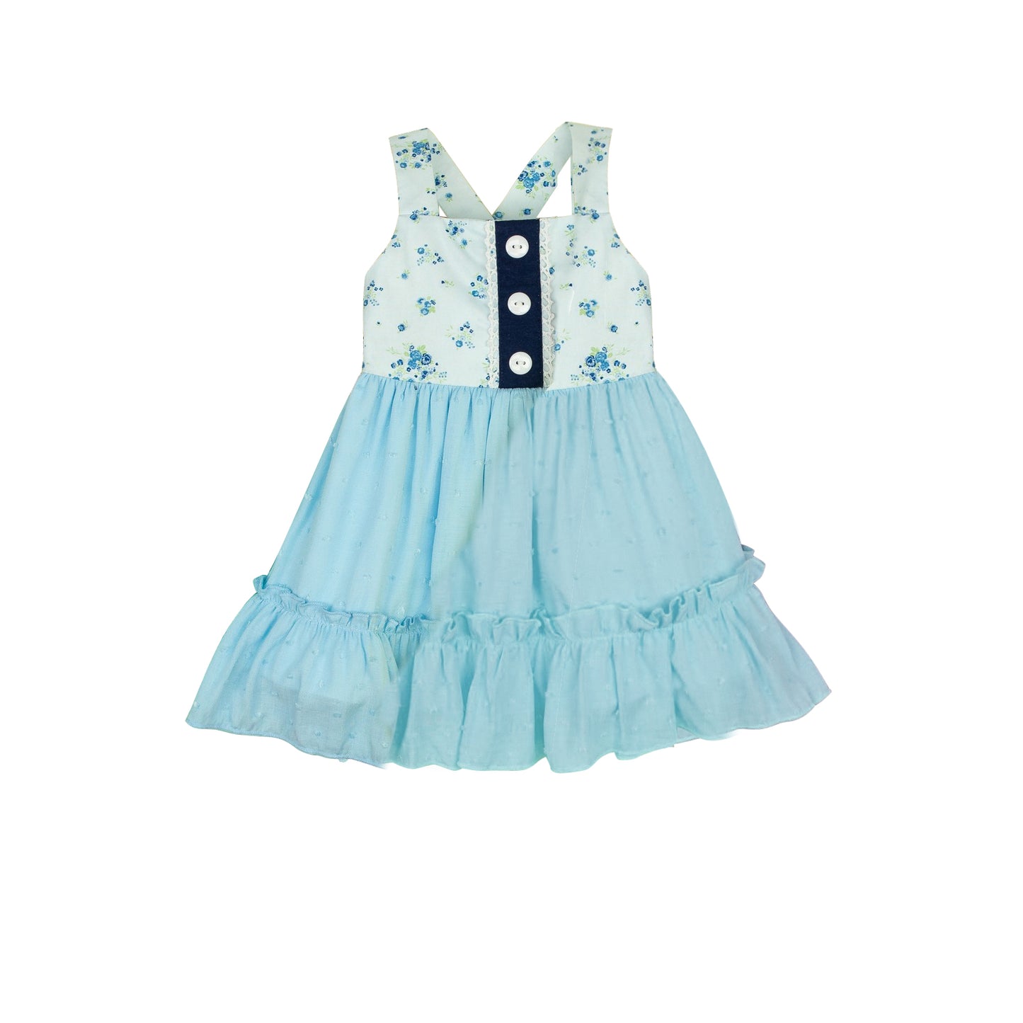 GT0861 Sky Blue Cute Short Sleeve Cute Girl Spring Fall Boutique Kid Dresses