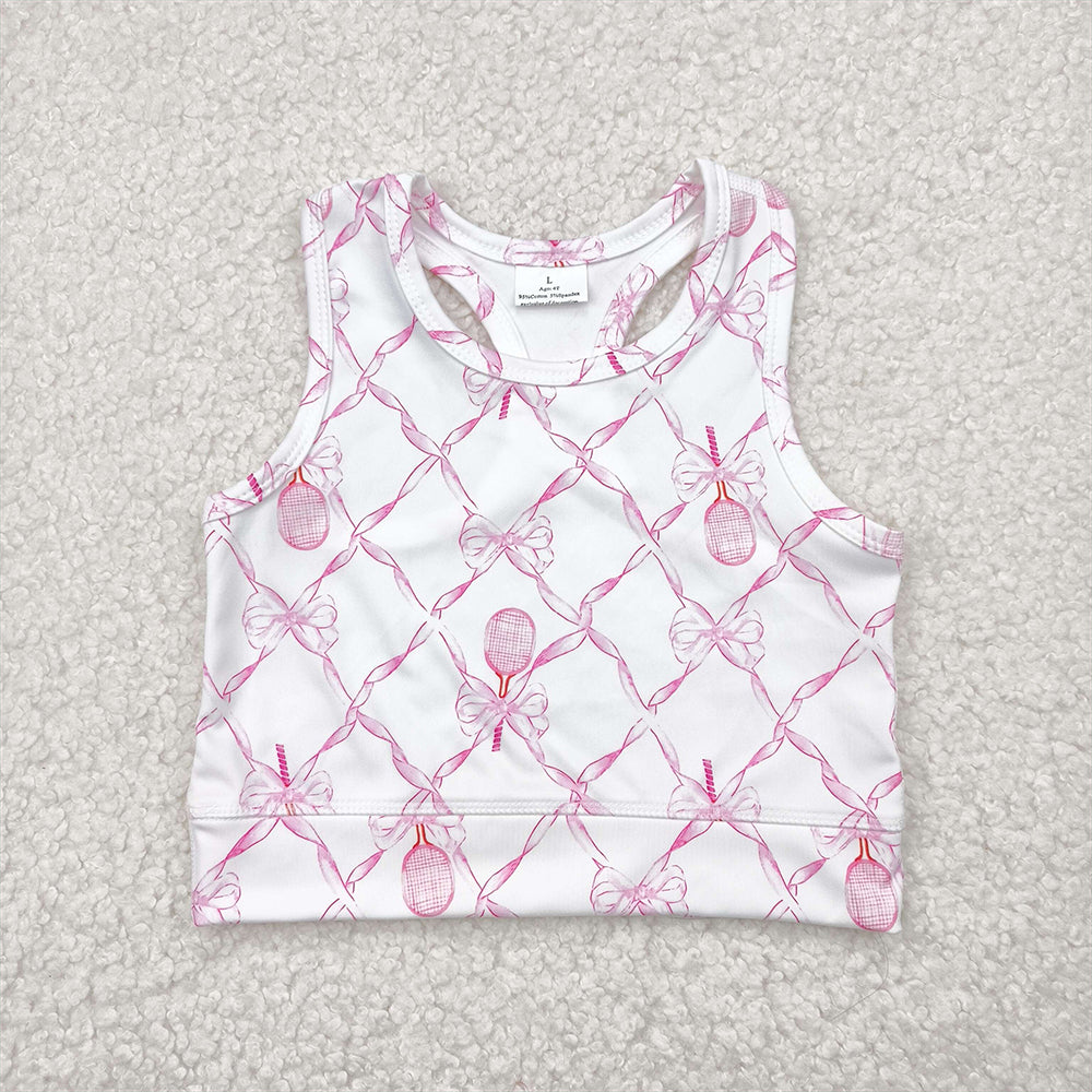 RTS NO MOQ Summer Baby Girls Short Sleeve GT0883 Sleeveless Pink Tennis Bows Yoga Vest Tops