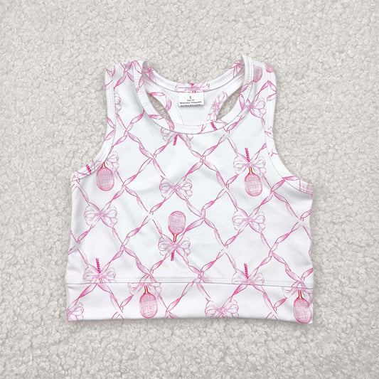 RTS NO MOQ Summer Baby Girls Short Sleeve GT0883 Sleeveless Pink Tennis Bows Yoga Vest Tops