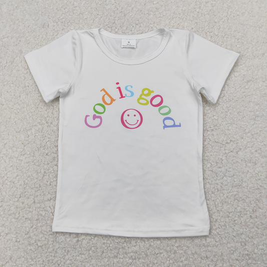 RTS NO MOQ Summer Baby Girls Short Sleeve GT0958 White Short Sleeves GOD IS GOOD Shirts Tops