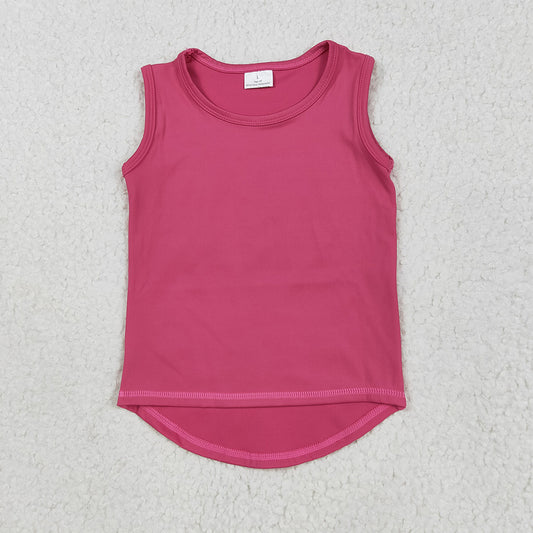 5.29 RTS NO MOQ Summer Baby Girls Short Sleeve GT0982 Yoga Hot Pink Sleeveless Vests Tops