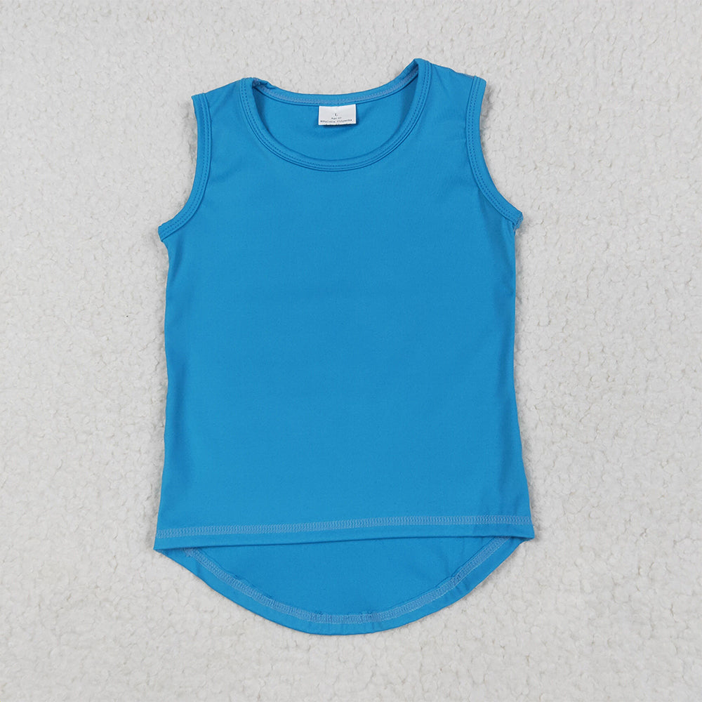 5.29 RTS NO MOQ Summer Baby Girls Short Sleeve GT0986 Blue Yoga Sleeveless Vests Tops