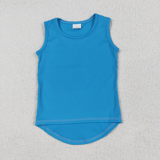 5.29 RTS NO MOQ Summer Baby Girls Short Sleeve GT0986 Blue Yoga Sleeveless Vests Tops