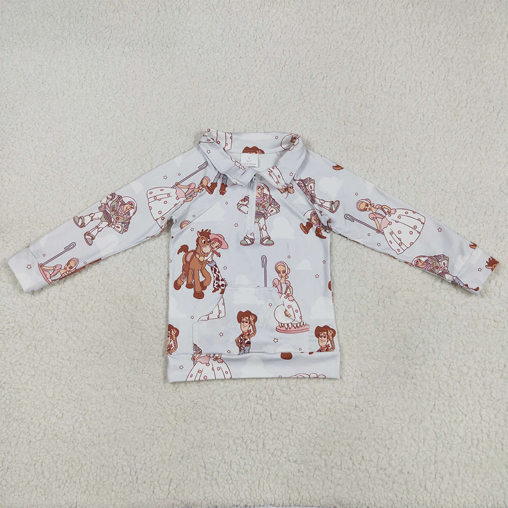 RTS NO MOQ Baby Girls Long Sleeve GT0989 Donkey Zipper Pocket Pullover Hoodies Top