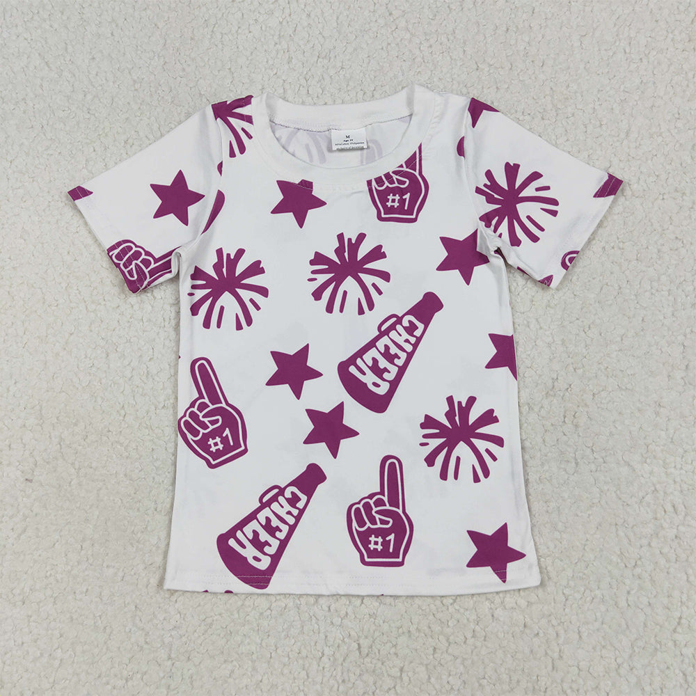 6.19 RTS NO MOQ Summer Baby Girls Short Sleeve GT0993 Short Sleeves Hot Pink Firework Cheer Tee Shirts Tops
