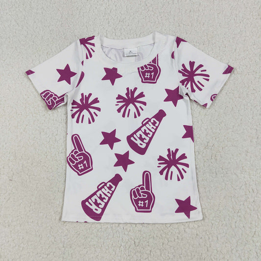 6.19 RTS NO MOQ Summer Baby Girls Short Sleeve GT0993 Short Sleeves Hot Pink Firework Cheer Tee Shirts Tops