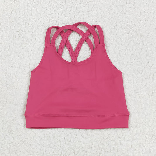 6.5 RTS NO MOQ Summer Baby Girls Short Sleeve GT1010 Hot Pink Strap Yoga Vest Crop Tops