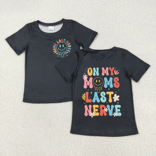 7.23 RTS NO MOQ Summer Baby Boys Shirt GT1026  Black Smiles On My Moms Last Nerve Tee Shirts Top