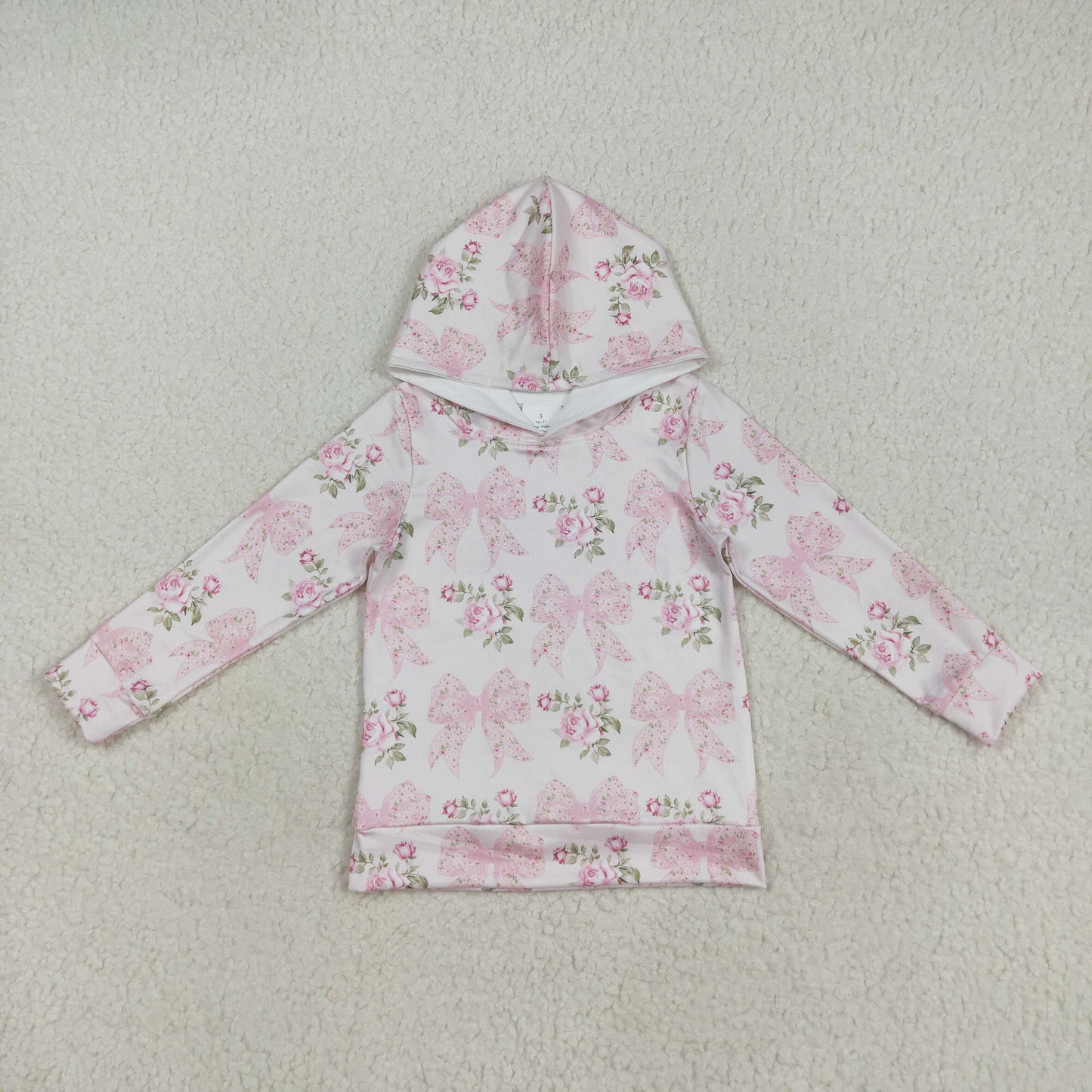 7.23 RTS NO MOQ Baby Girls Long Sleeve GT1058 Long Sleeves Pink Floral Bows Hoodies Tops