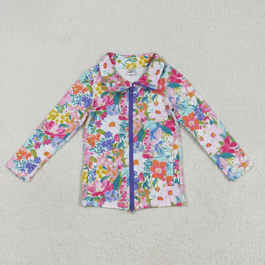 7.29 RTS NO MOQ Baby Girls Long Sleeve GT1061 Long Sleeves Pink Lavender Floral Pockets Zipper Yoga Jackets