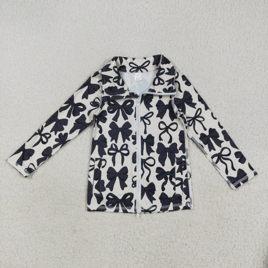 7.29 RTS NO MOQ Baby Girls Long Sleeve GT1084 Long Sleeves Black Bows Zipper Pockets Yoga Jacket Tops