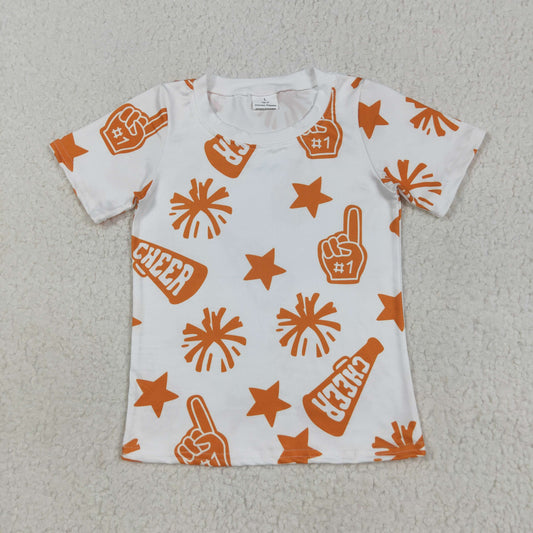 7.23 RTS NO MOQ Summer Baby Girls Short Sleeve GT1090 Short Sleeves Cheer Stars Team Tee Shirts Top